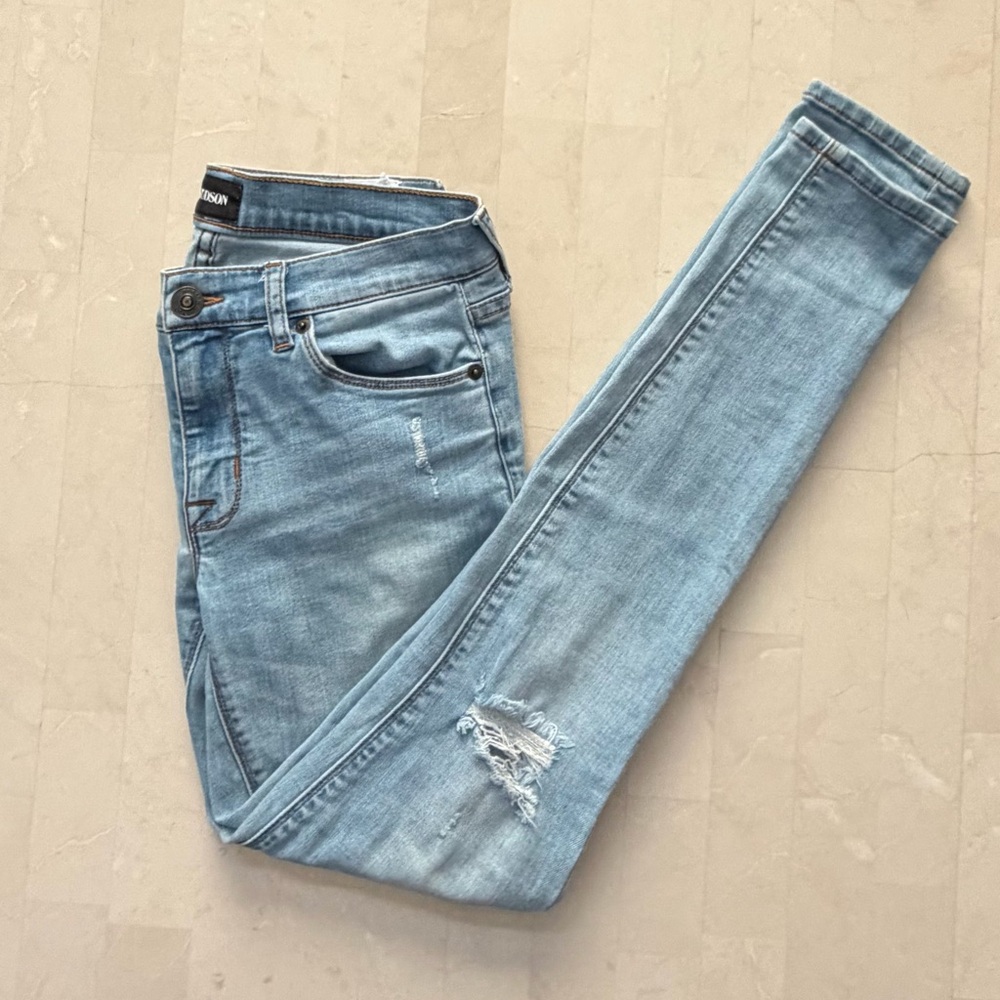 Hudson “Krista Super Skinny”Jeans.  Light Blue Ripped Denim Size 27